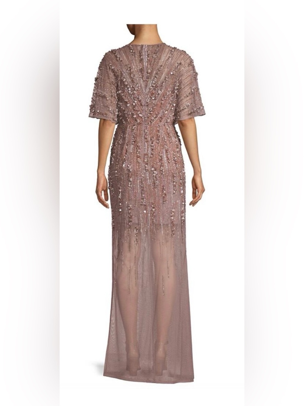 Aidan Mattox Embellished Mauve V-Neck Evening Dress - Picture 3 of 7